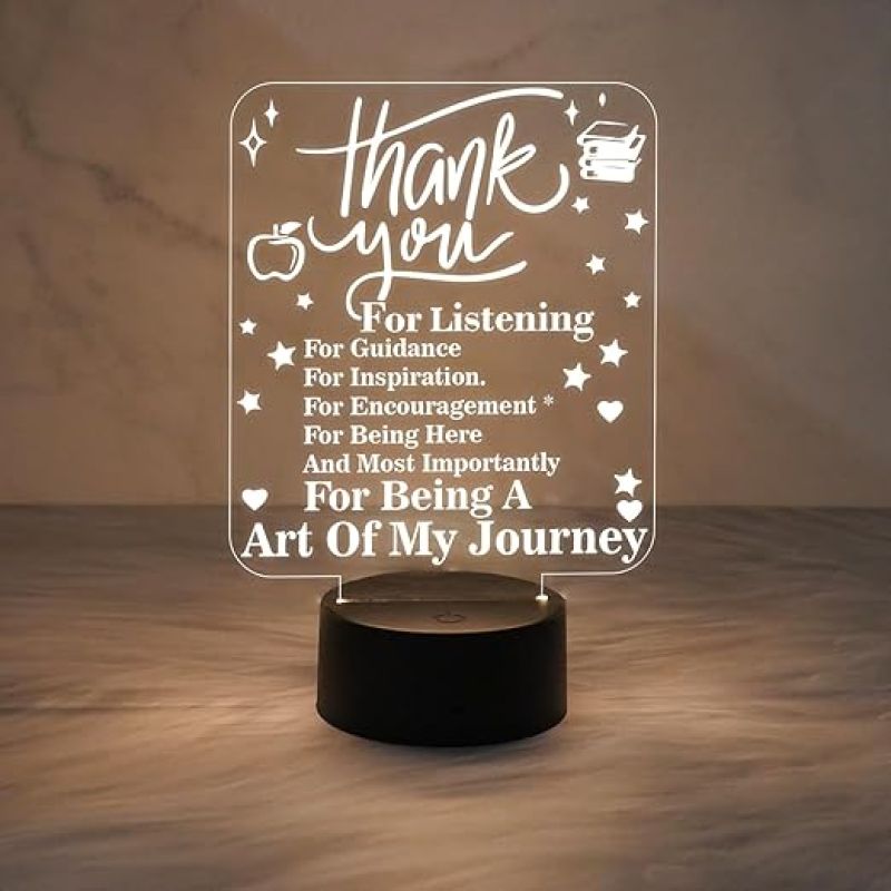 Inspirational Acrylic Led Lamp Thankyou Gift for Teacher, Mom, Father, Sister, Brother | Home & Office Desk Décor Table Lamp (Warm White Light)